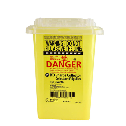 Yellow sharps containers for medical disposal