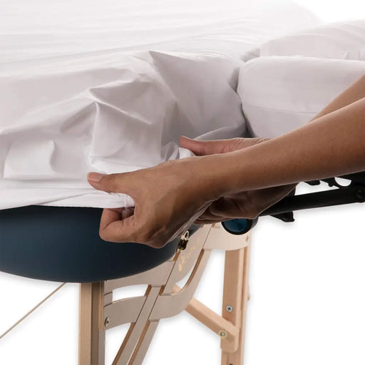 The elastic stitching of Vir-Avoid table cover maens it stays in place and fits snugly over treatment tables.