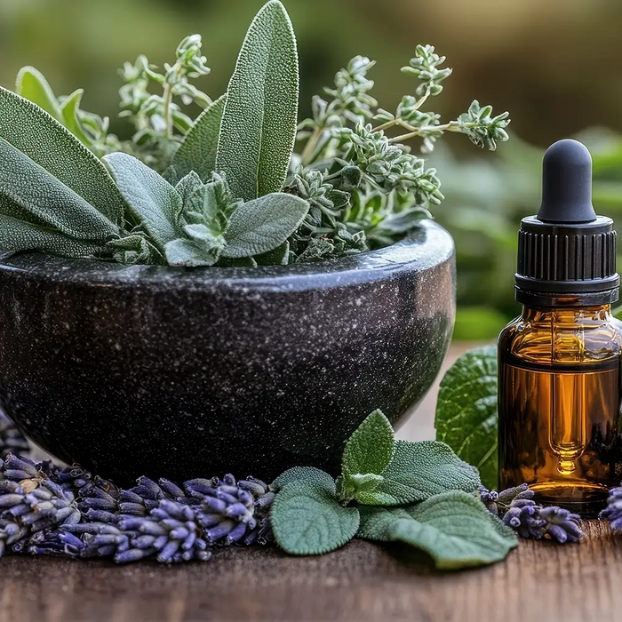 Essential oils and botanical herbs used in professional massage therapy aromatherapy blends and essential oil dilution practices