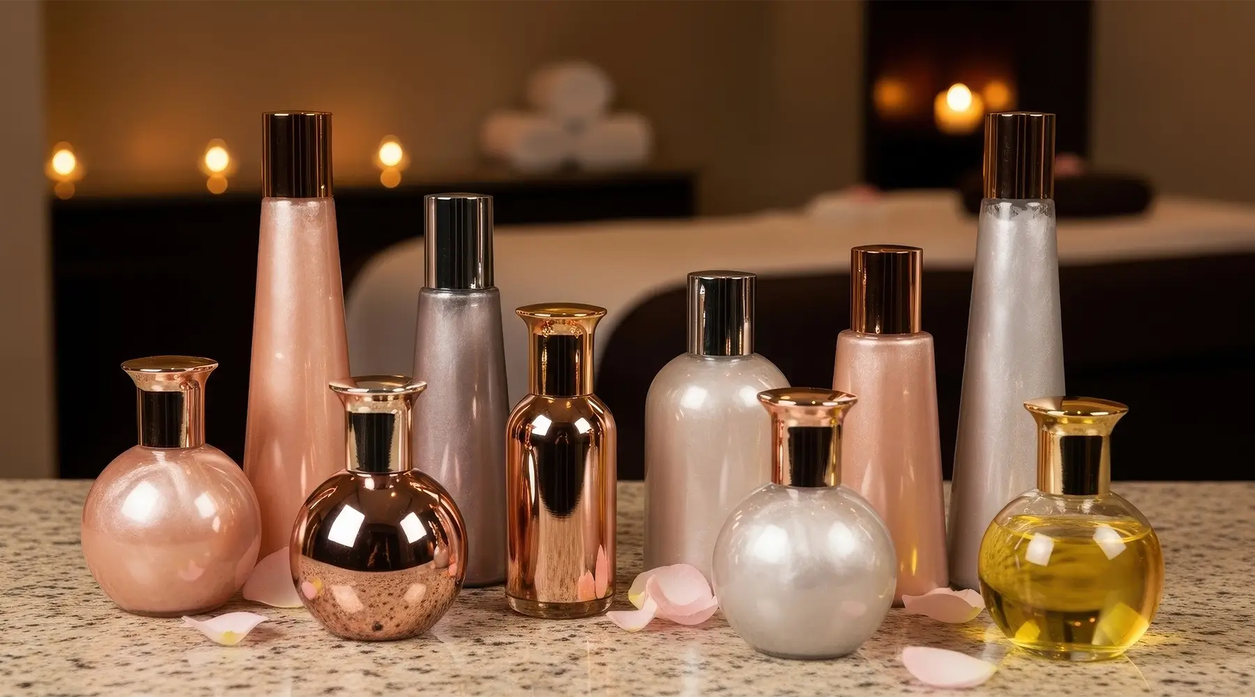 Professional massage lubricants including oils, lotions, gels, and creams used in massage therapy and spa treatments