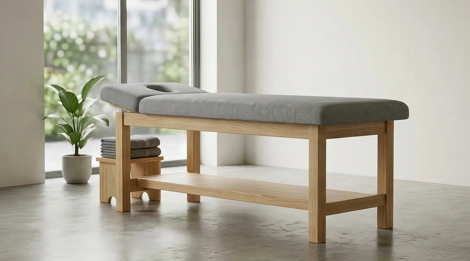 Professional stationary massage table illustrating treatment table construction and weight capacity for Canadian therapy clinics
