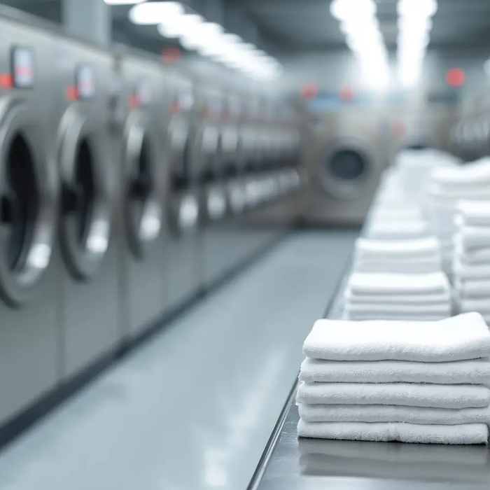 Clean towels in a commercial laundry facility supporting efficient linen management for massage therapy clinics
