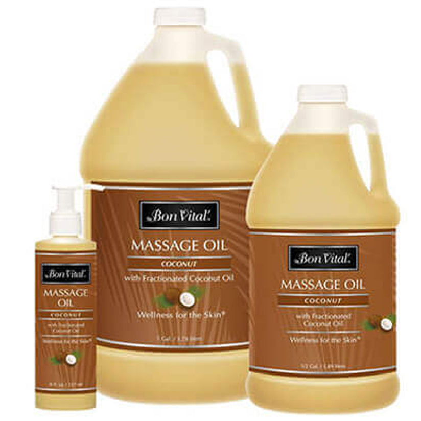 BonVital Massage Oils and Lotions in multiple sizes against a white background