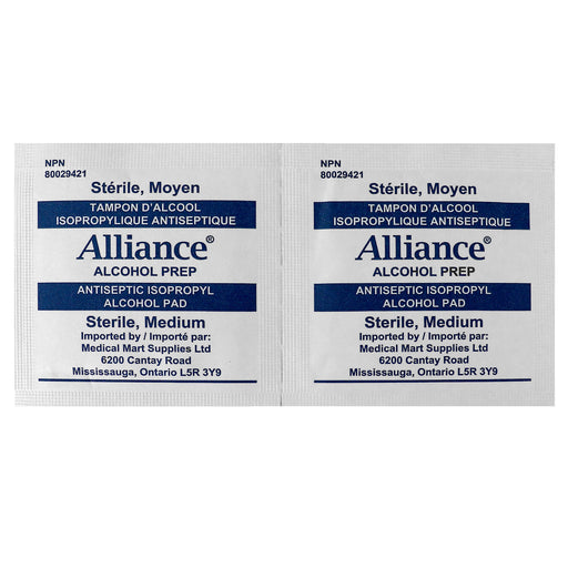 Alliance Alcohol Pre Pads in package 2 packs side by side