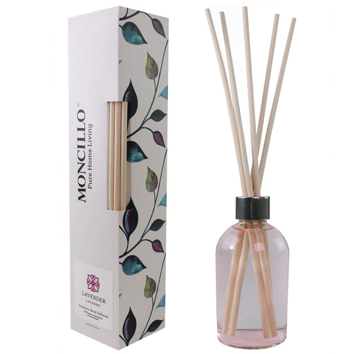 Aromatic Reed Diffuser Lavender bottle and sticks out of packaging