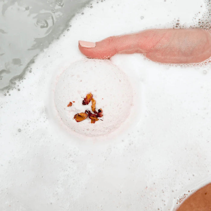 Bathorium Mama's Perch Bath Bomb foaming in hot bath