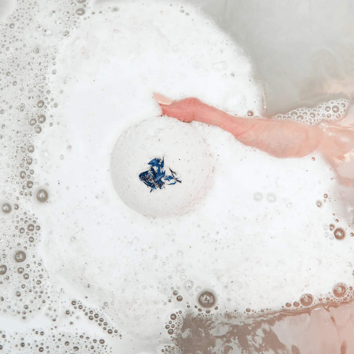 Bathorium Snooze Bath Bomb foaming in warm bath water