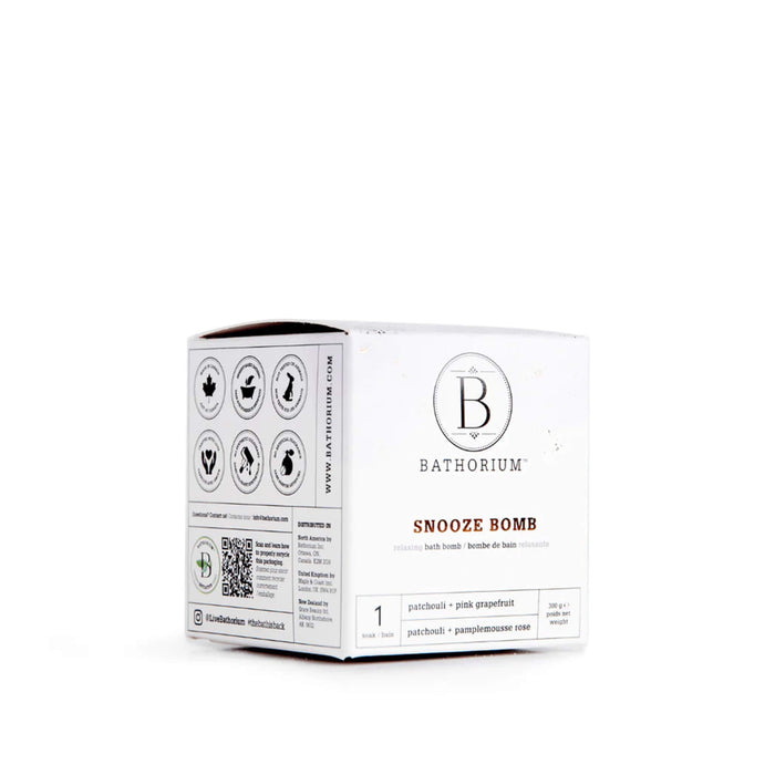 Bathorium Snooze Bath Bomb in environmentally aware paper packaging