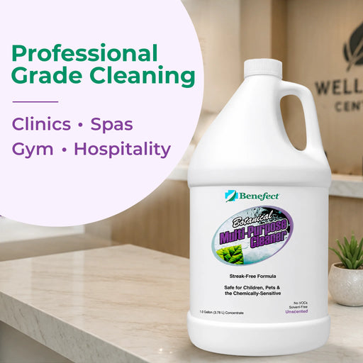 Benefect Multi-Purpose Cleaner 1 Gallon to clean and wipe a countertop surface, professional botanical cleaning solution in a commercial or healthcare setting