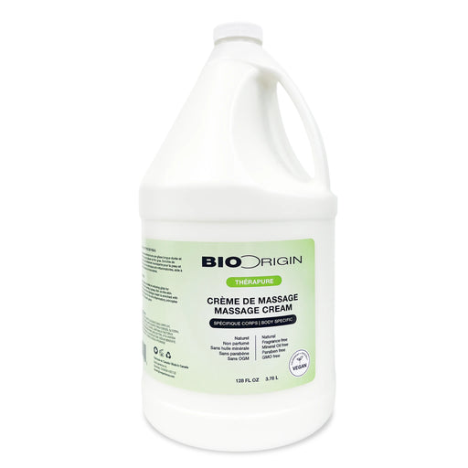 BioOrigin Body Specific Massage Crème gallon size with professional glide and clean formula
