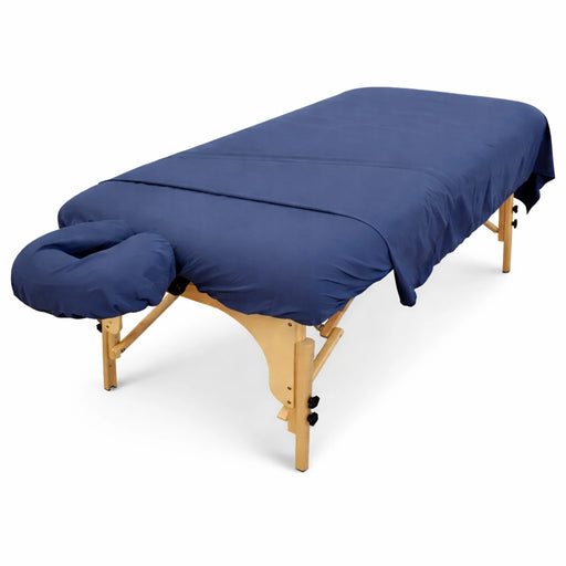 BodyBest Microfiber Treatment Table Blue Sheet Set displayed on table