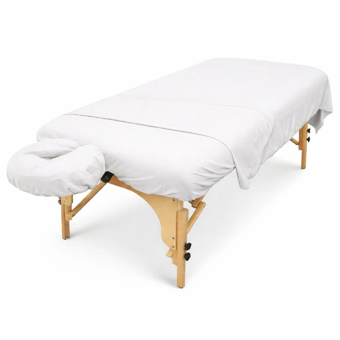 BodyBest Microfiber Treatment Table White Sheet Set displayed on table