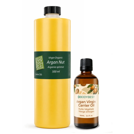 BodyBest Virgin organic again carrier oil 500ml and 100ml hero image on white background