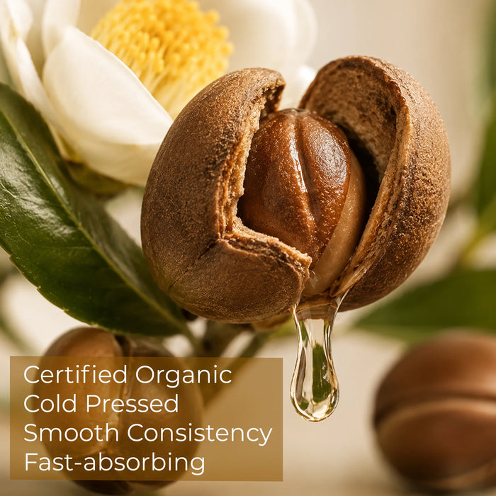 Camellia flower and seed with oil drop for BodyBest Camellia Seed Carrier Oil 