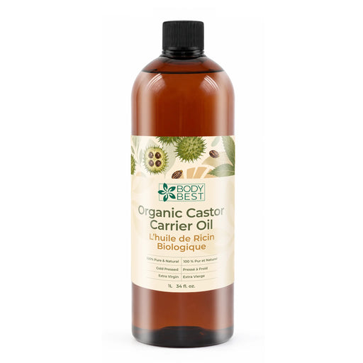 BodyBest Organic Castor Carrier Oil 1L with amber bottle on white background
