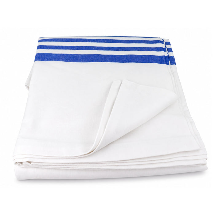 Folded Body Best Flannel Hospital Blanket 72x90 Inch with Blue Stripe Detail on White Background