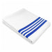 Body Best Flannel Hospital Blanket 72x90 Inch White Blanket with Blue Stripes Folded on White Background