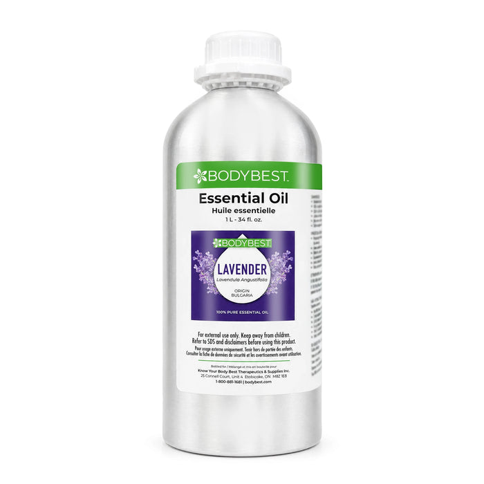 BodyBest Lavender essential oil 1L hero image featuring a stainless steel bottle with a clean, minimalist design, shown in professional product photography on a neutral background, emphasizing durability, premium quality, and aromatherapy use.
