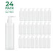 A 24-pack of BodyBest clear plastic pump bottles for massage lotion, 4oz/118ml each, shown on a white background with one larger bottle on the left and twenty-three smaller bottles arranged in rows on the right. Green text in the top left reads '24 PACK' and '4oz / 118ml'.