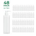 A 48-pack of 4oz/118ml BodyBest clear plastic pump bottles for massage lotion arranged in rows on a white background, with a larger bottle shown on the left and green text reading '48 PACK' and '4oz / 118ml'.