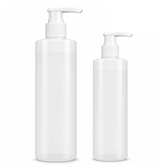 BodyBest pump bottles for massage lotion in 4oz and 8oz sizes on a plain white background.