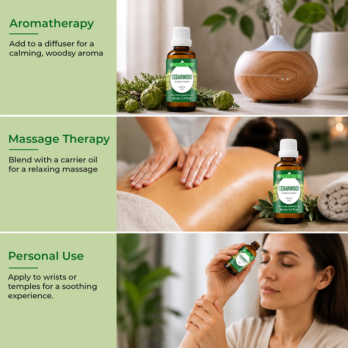 Benefits and usage of BodyBest Cedarwood essential oil
