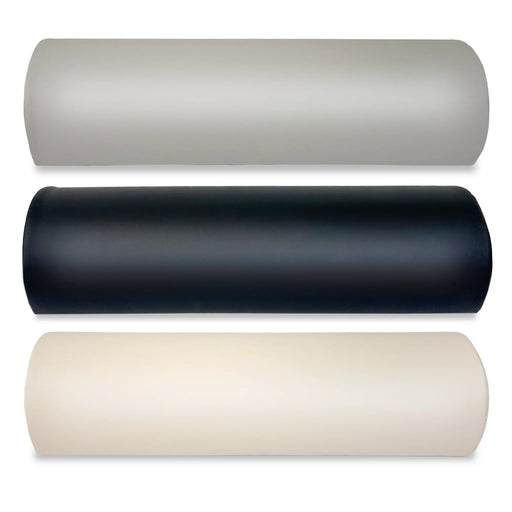 odyBest semi-round bolster shown in black, vanilla, and stone grey, premium spa support cushion displayed together for comparison.
