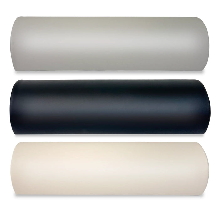 odyBest semi-round bolster shown in black, vanilla, and stone grey, premium spa support cushion displayed together for comparison.