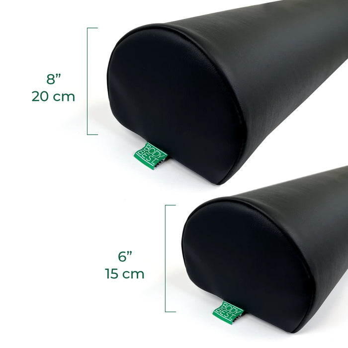 Measurements of BodyBest semi-round bolster, professional-grade semi-round spa support cushion for client positioning.