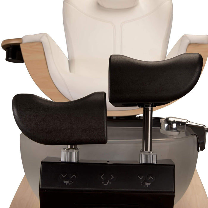 Front ofContinuum Maestro Opus Pedicure chair showing control box and leg rests