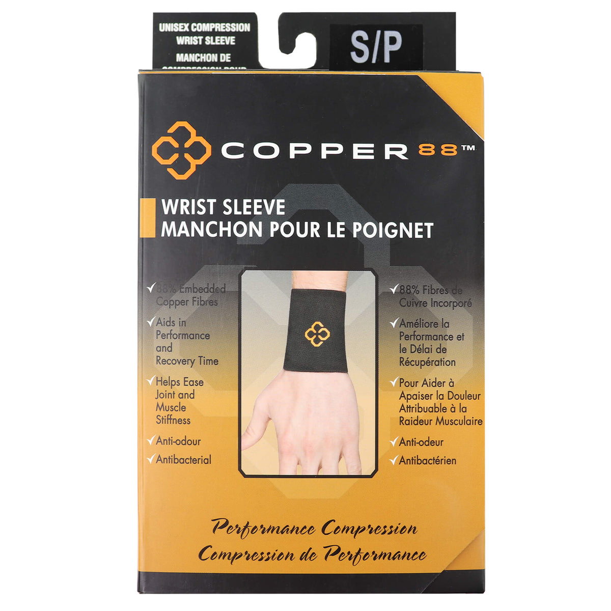 Copper88 Wrist Compression Sleeve, Anti-odour