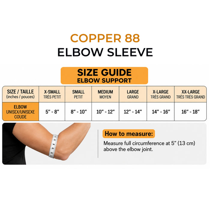 Copper88 Elbow compression sleeve size guide