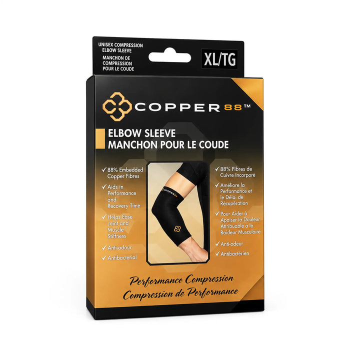 Copper88 Elbow Sleeve packaging for XL/TG size compression elbow sleeves, shown on a plain white background.