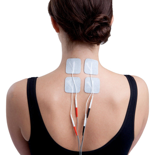 Dura Stick Electrodes shown on female models neck and shoulders