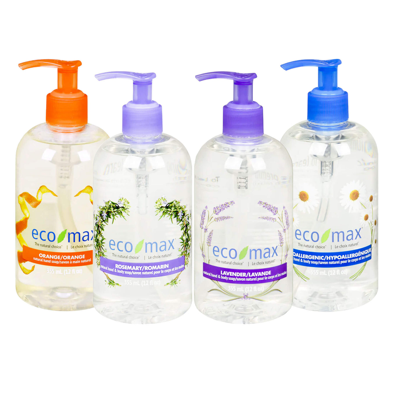Ecomax Natural Hand Soap all fragrances with pump