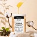 Lifestyle image of Epillyss Cocooning lukewarm depilatory gel wax 730ml 24oz with cotton and castor, wooden spatula with wax drops