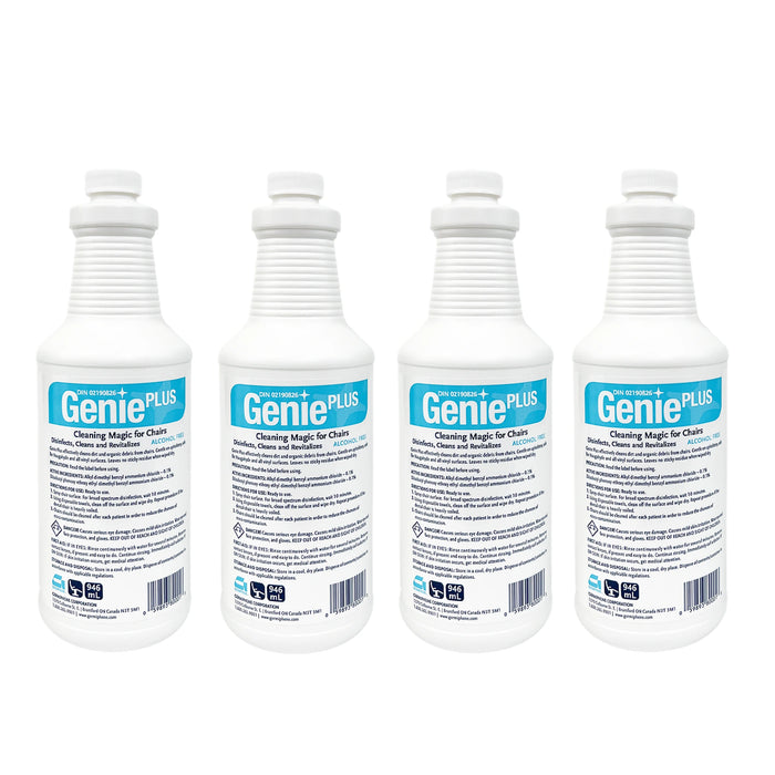 4 pack of Germiphene Genie Plus massage table spray cleaner 1L