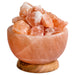 Himalayan Pink Salt Crystal Lamp Fire Bowl on wooden base with loose salt