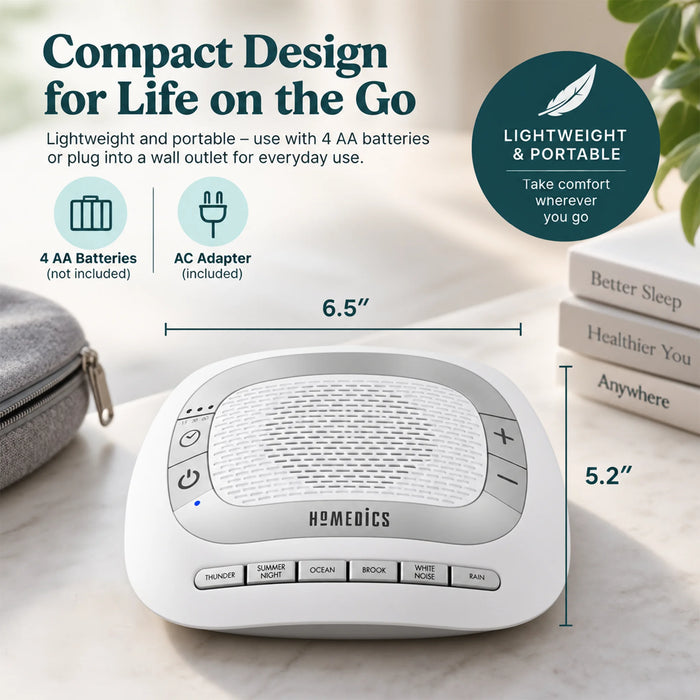 HoMedics SoundSpa Rejuvenate portable sound machine dimensions 6.5 x 5.2 inches