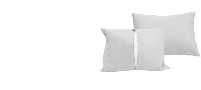 BodyBest Vinyl Pillow Protectors shown with open zipper and pillow inside
