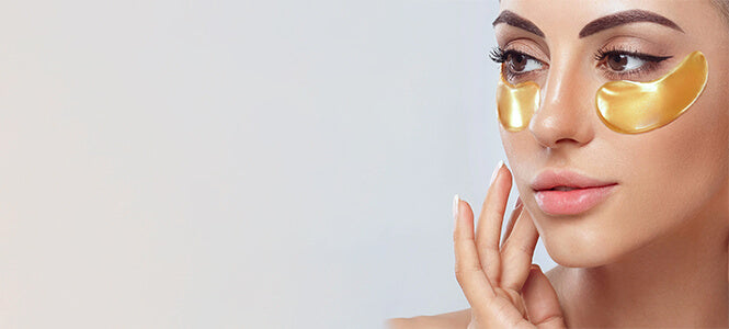 Mond Sub Gold Collagen Eye Masks shown under female models eyes