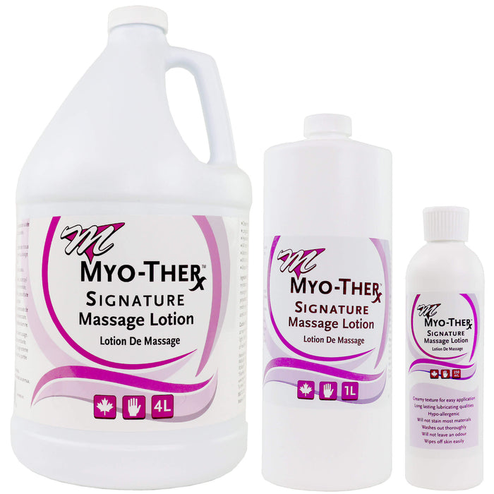 Myo-Ther Signature Massage Lotion  available sizes 4 L, 1 L and 8 oz