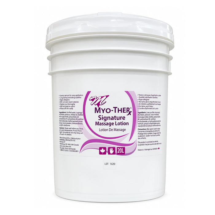 Myo-Ther Signature Massage Lotion 20 L bulk pail for professional massage clinics and spas