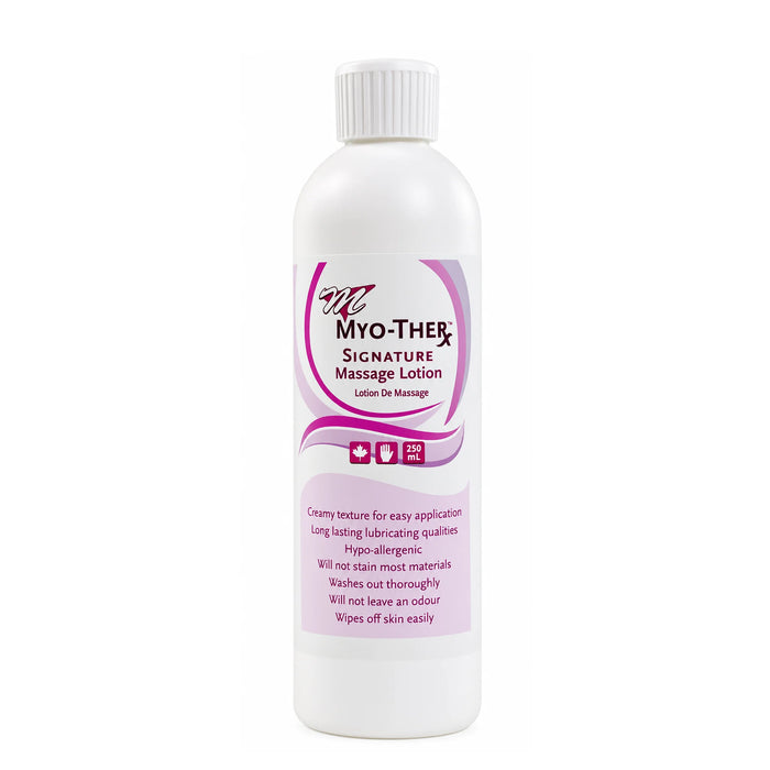 Myo-Ther Signature Massage Lotion 250 mL bottle for professional massage therapy