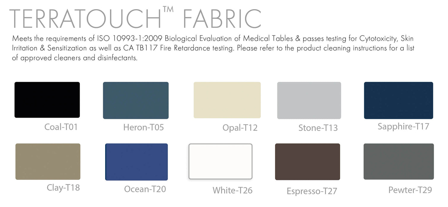 Oakworks Teratouch upholstery colour options