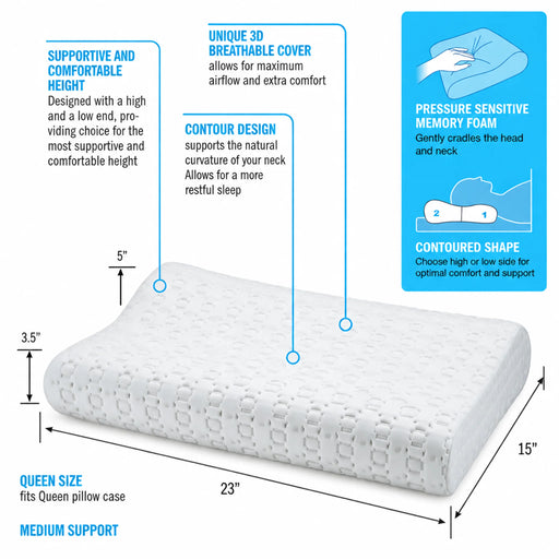 ObusForme contoured memory foam pillow with high-low design and medium support