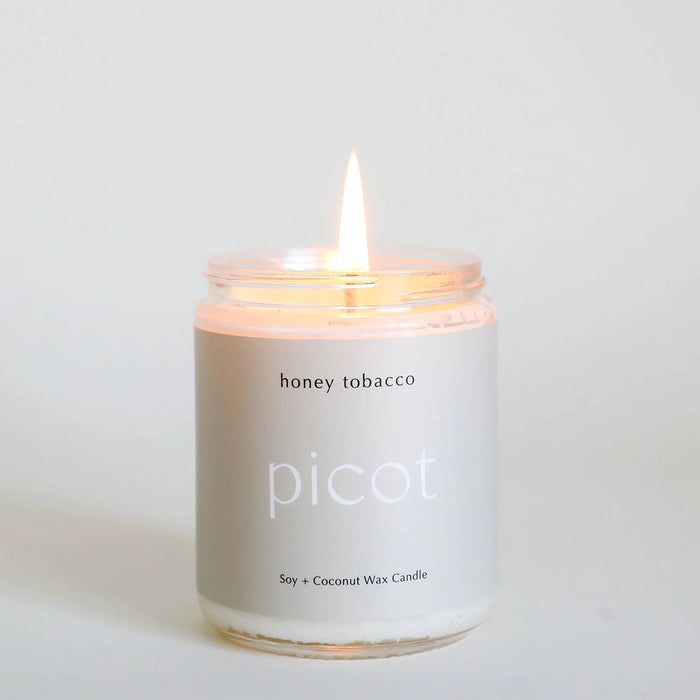 Honey Tobacco Candle from Picot Collective  with Sand label