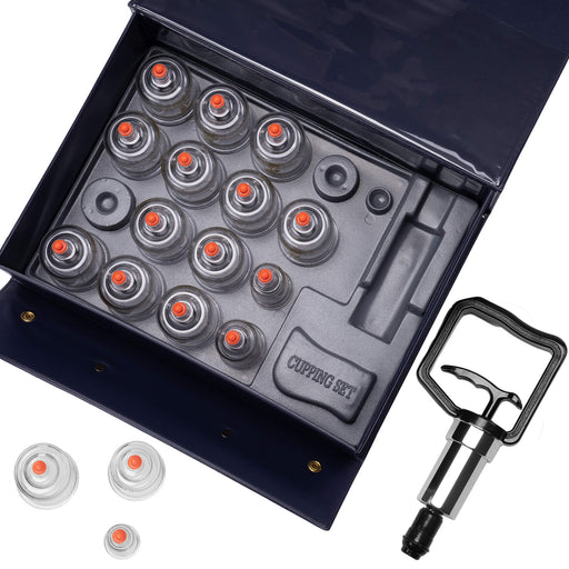 Premium Cupping Set 17pc - carry case with gun beside it and 3 cups in front of carry case