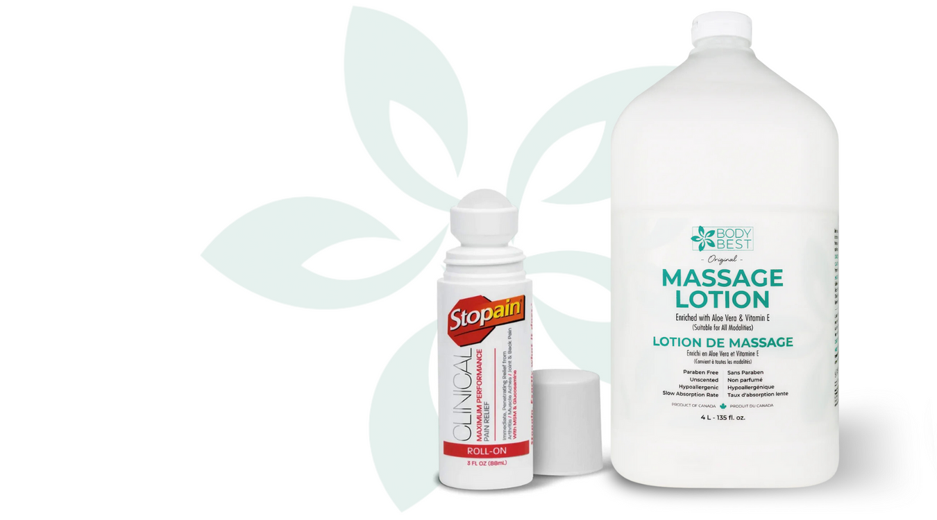Buy 1 Gallon bottle of BodyBest Massage Lotion & receive a FREE Stopain Roll On. Use code STOPAIN24 at checkout.