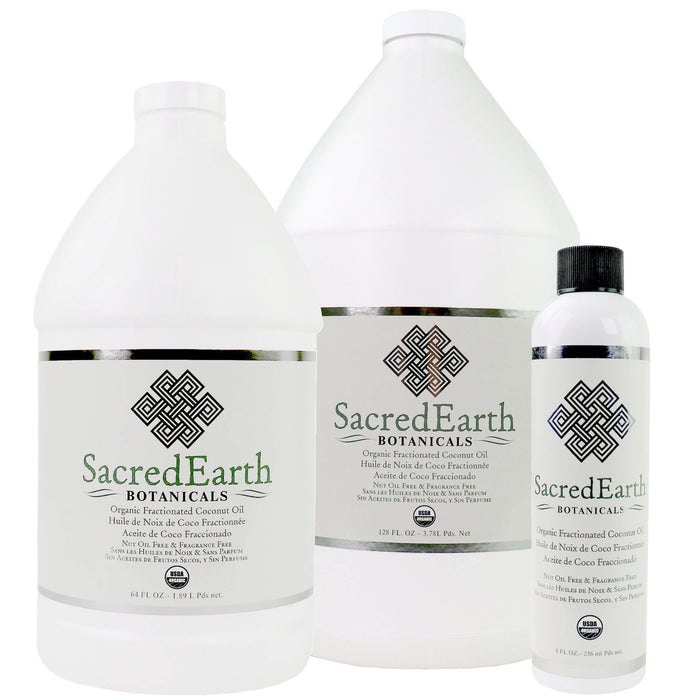 SacredEarth Organic Fractionated Coconut 3 available sizes